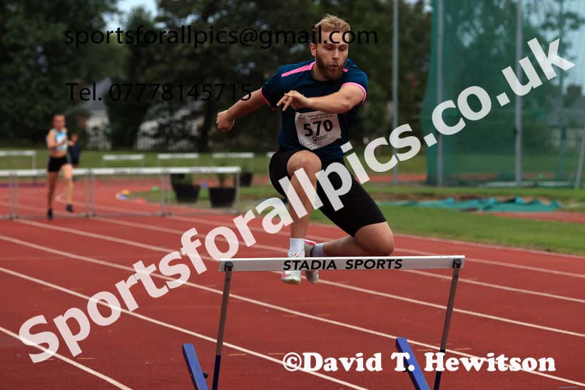 400 and 300 metres hurdles, 2025 NEGP No 5 Monkton, Wednesday, July 23rd. Photo: David T. Hewitson/Sports for All Pics